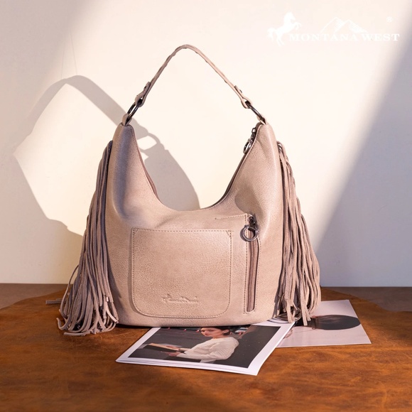 Montana West Fringe Collection Concealed Carry Hobo/Crossbody -Tan - Picture 2 of 3